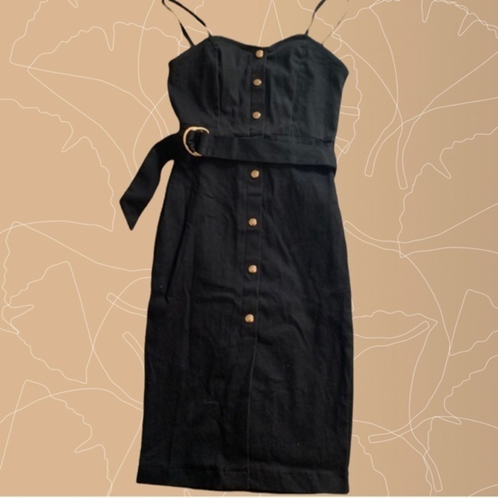 Dark Denim with Stretch Midi Dress with Gold Buttons